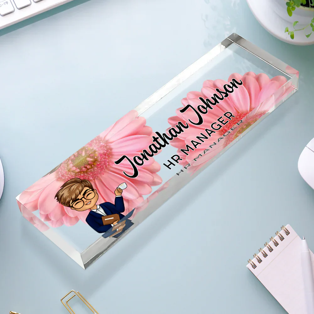 Daisy Flowers Woman Man Office - Personalized Desk Name Plate - Image 3
