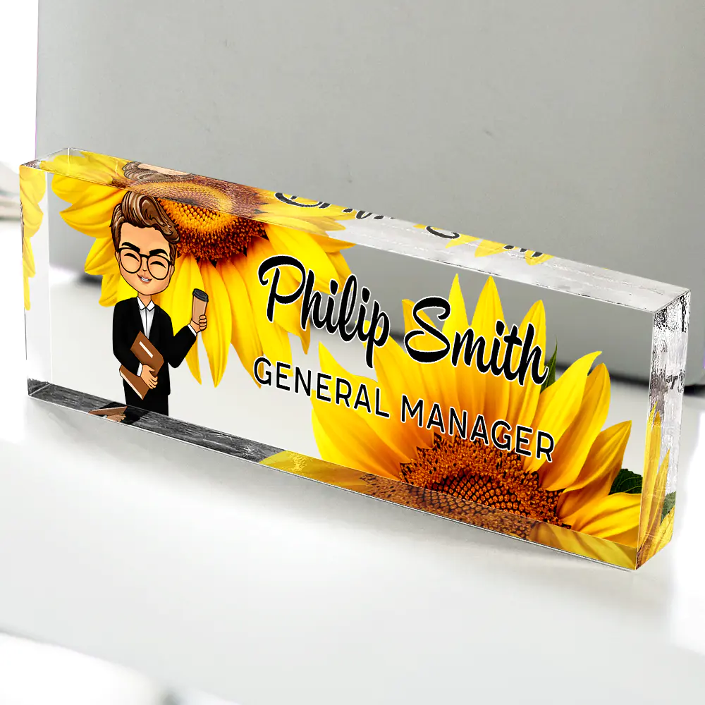 Daisy Flowers Woman Man Office - Personalized Desk Name Plate - Image 4