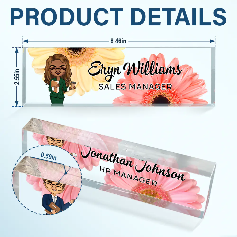 Daisy Flowers Woman Man Office - Personalized Desk Name Plate - Image 5