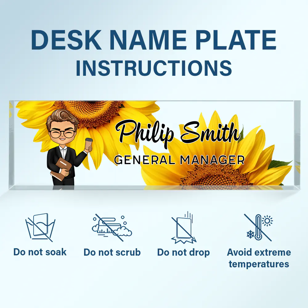 Daisy Flowers Woman Man Office - Personalized Desk Name Plate - Image 6