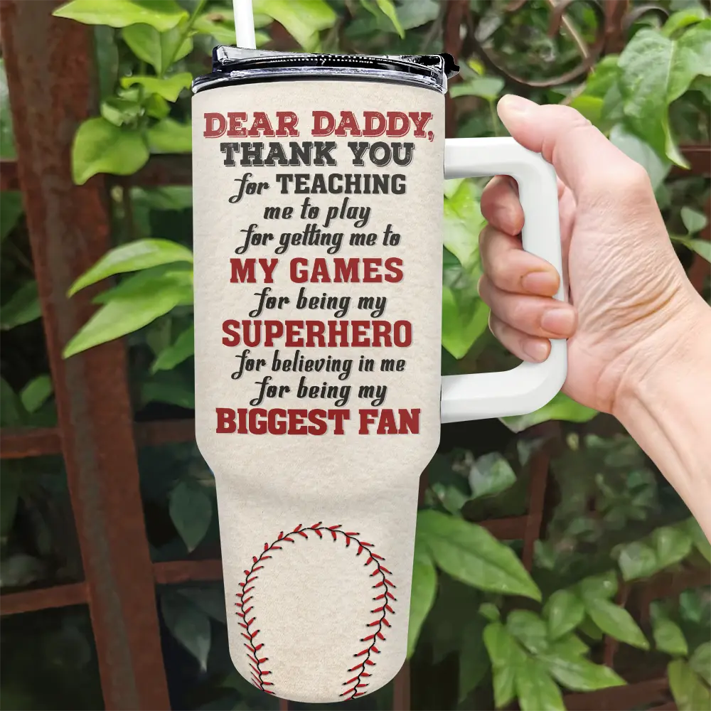 Dear Baseball Dad Thank You For Teaching Me - Personalized 40oz Tumbler With Straw - Image 2