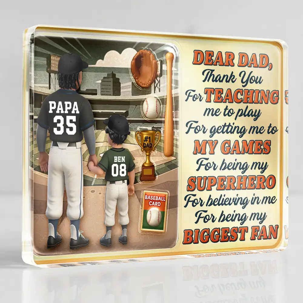 Dear Baseball Dad Thank You For Teaching Me - Personalized Custom Shaped Acrylic Plaque - Image 3
