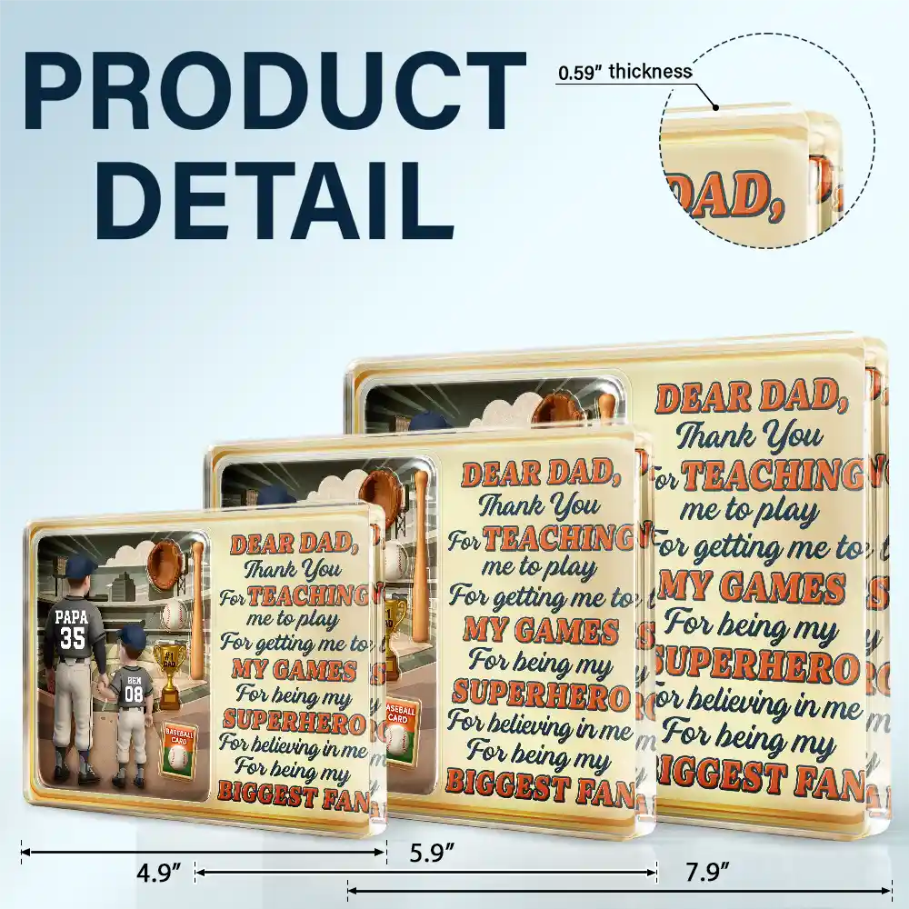 Dear Baseball Dad Thank You For Teaching Me - Personalized Custom Shaped Acrylic Plaque - Image 6