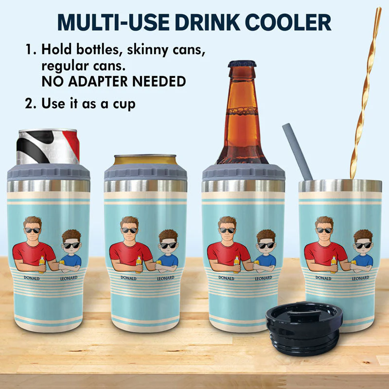 Dear Dad Great Job I'm Awesome Thank You Retro Young - Father Gift - Personalized Custom Triple 3 In 1 Can Cooler - Image 2