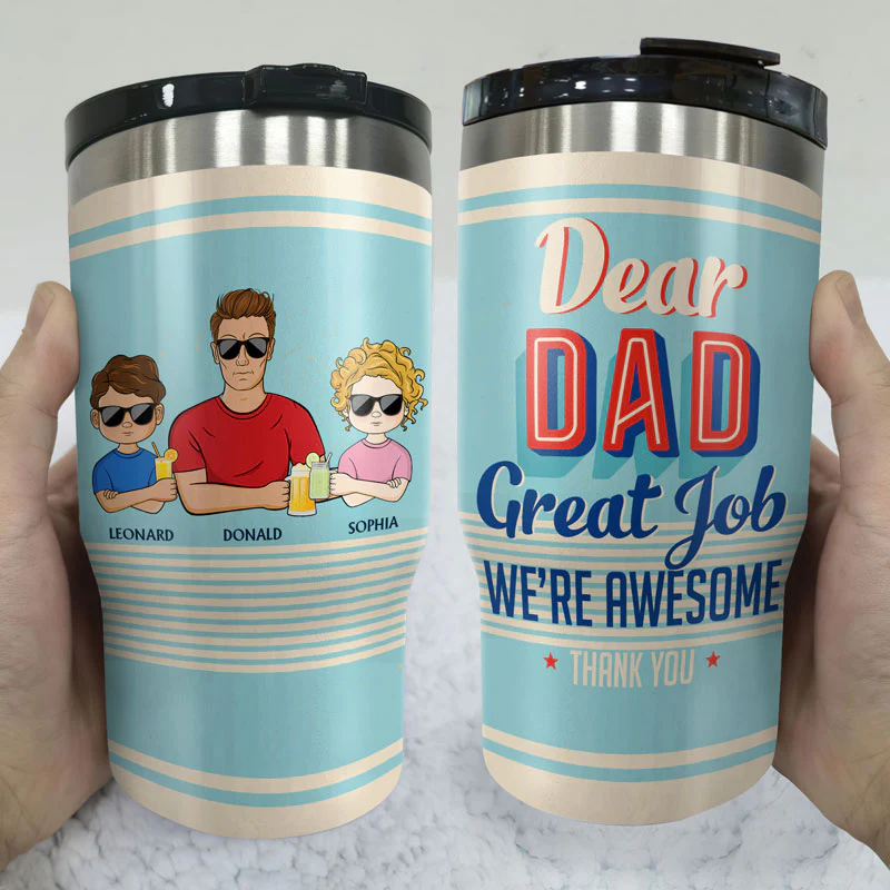 Dear Dad Great Job I'm Awesome Thank You Retro Young - Father Gift - Personalized Custom Triple 3 In 1 Can Cooler - Image 3