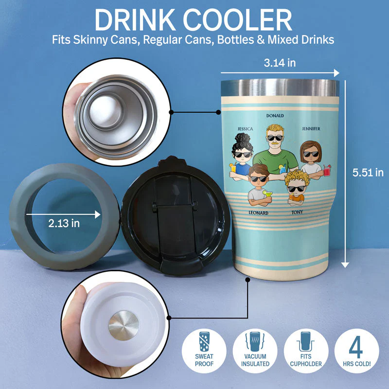 Dear Dad Great Job I'm Awesome Thank You Retro Young - Father Gift - Personalized Custom Triple 3 In 1 Can Cooler - Image 4