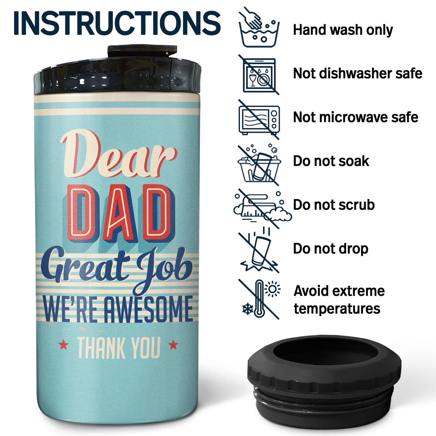 Dear Dad Great Job We're Awesome Thank You Young - Birthday, Loving Gift For Father, Grandpa, Grandfather - Personalized Custom 4 In 1 Can Cooler Tumbler - Image 5