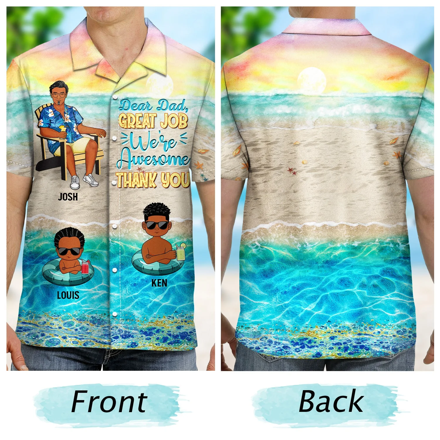 Dear Dad Great Job We're Awesome Thank You - Birthday, Loving Gift For Father, Grandpa, Grandfather - Personalized Custom Hawaiian Shirt - Image 2
