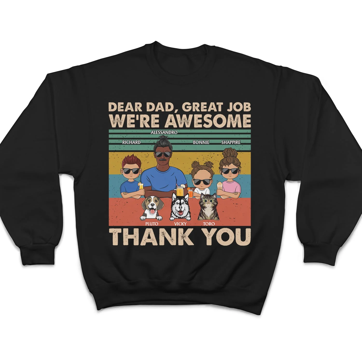 Dear Dad Great Job We're Awesome Thank You Kids And Pets - Birthday, Loving Gift For Dad, Father, Papa, Dog, Cat Lover - Personalized Custom T Shirt - Image 5
