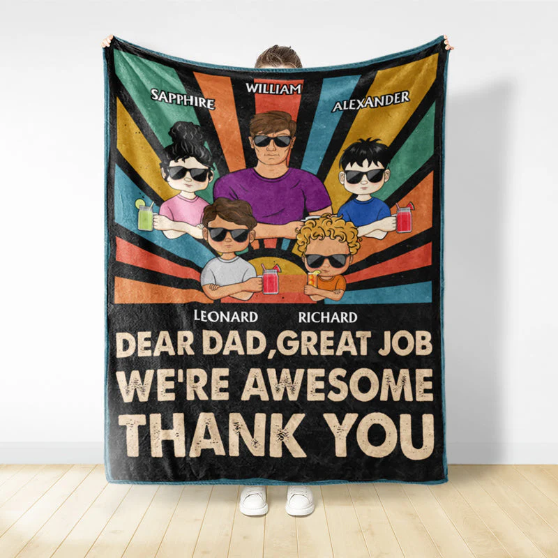 Dear Dad Great Job We're Awesome Thank You Young - Father Gift - Personalized Custom Fleece Blanket - Image 2