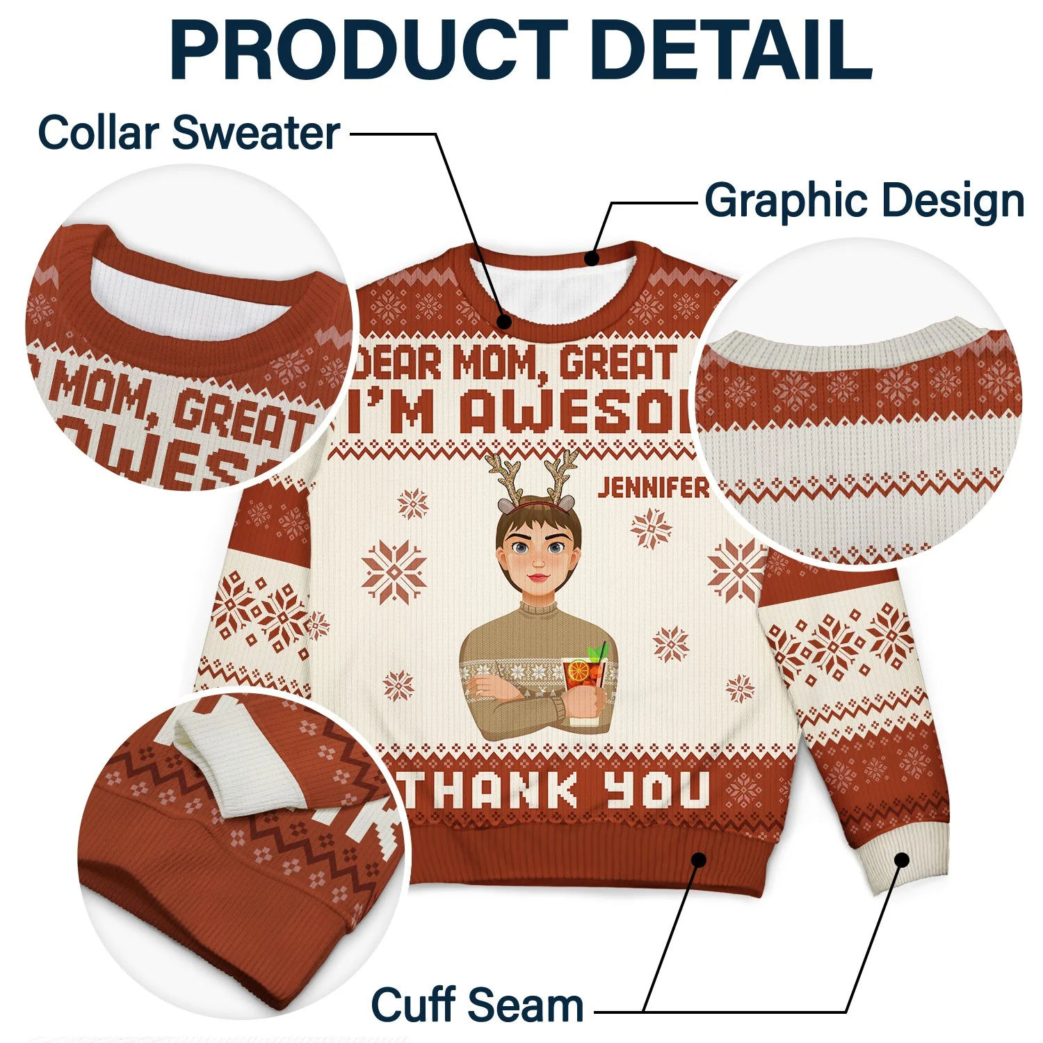 Dear Dad, Mom Great Job We Are Awesome Flat Art - Christmas, Funny Gift For Father, Mother, Grandpa, Grandma - Personalized Unisex Ugly Sweater - Image 6