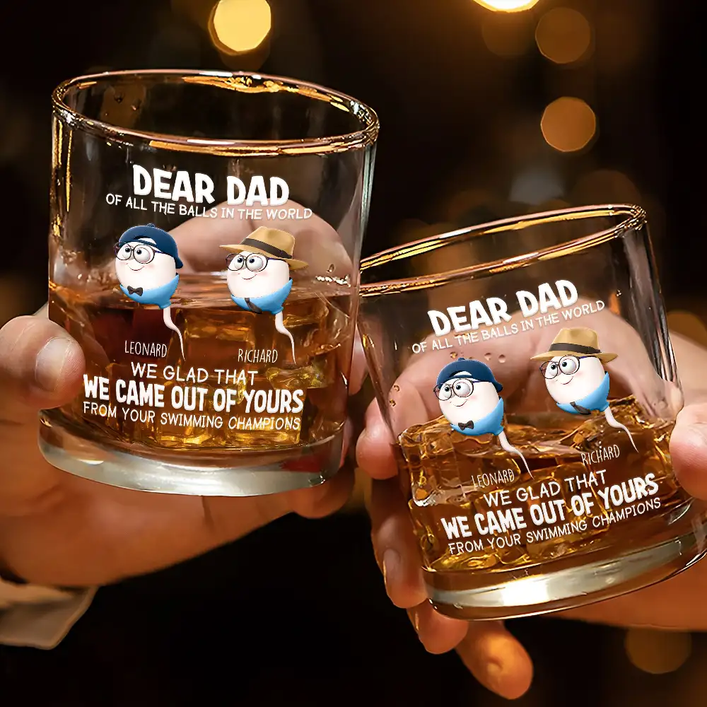 Dear Dad Of All The Balls In The World - Personalized Whiskey Glass - Image 3