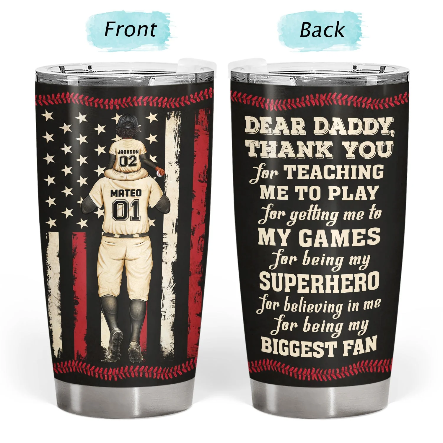 Dear Dad Thank You For Teaching Me - Birthday, Loving Gift For Baseball, Softball Fan, Father, Grandpa - Personalized Custom Tumbler - Image 3