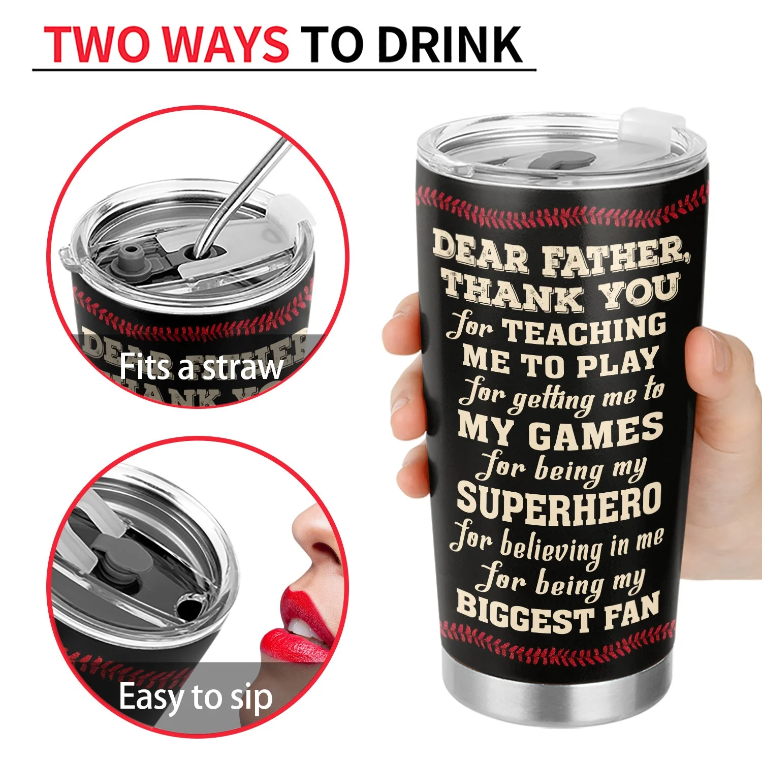 Dear Dad Thank You For Teaching Me - Birthday, Loving Gift For Baseball, Softball Fan, Father, Grandpa - Personalized Custom Tumbler - Image 4