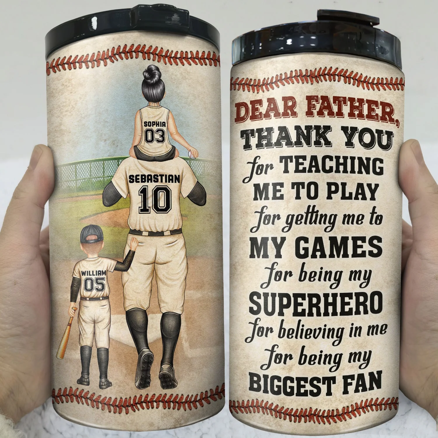 Dear Dad Thank You For Teaching Me - Gift For Father, Baseball Fans, Softball - Personalized Custom 4 In 1 Can Cooler Tumbler - Image 3