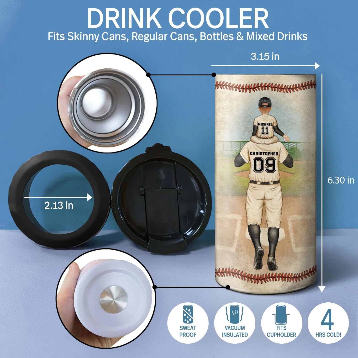 Dear Dad Thank You For Teaching Me - Gift For Father, Baseball Fans, Softball - Personalized Custom 4 In 1 Can Cooler Tumbler - Image 4