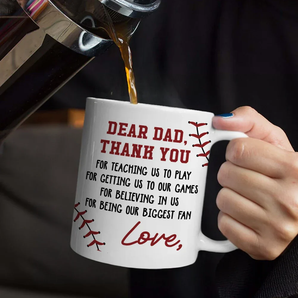 Dear Dad Thank You For Teaching Me Play Baseball - Personalized Mug - Image 5