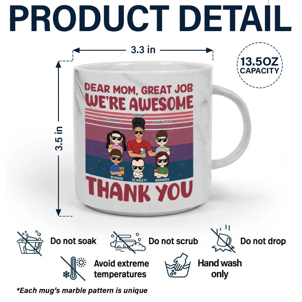 Dear Mom Great Job We're Awesome Thank You - Personalized Marble Mug - Image 5