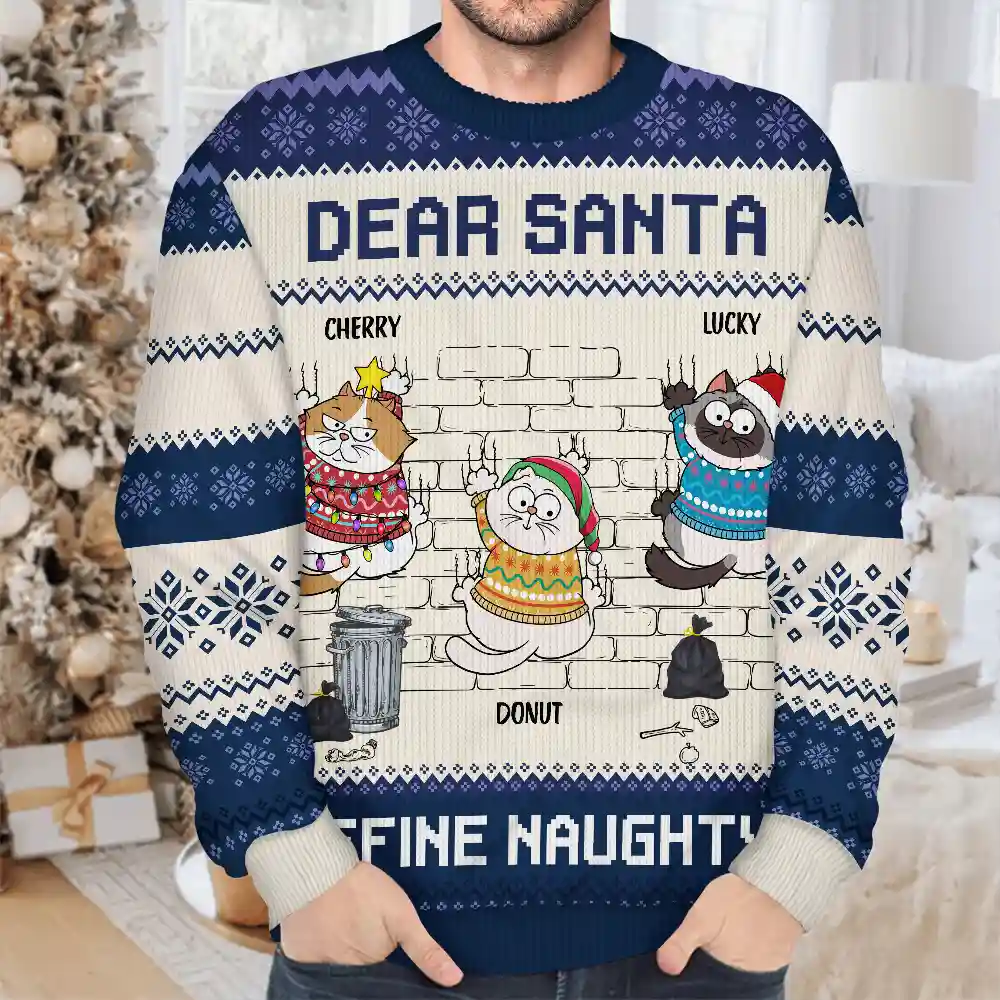 Dear Santa Define Naughty Cat Lovers - Personalized Unisex Ugly Sweater - Image 4