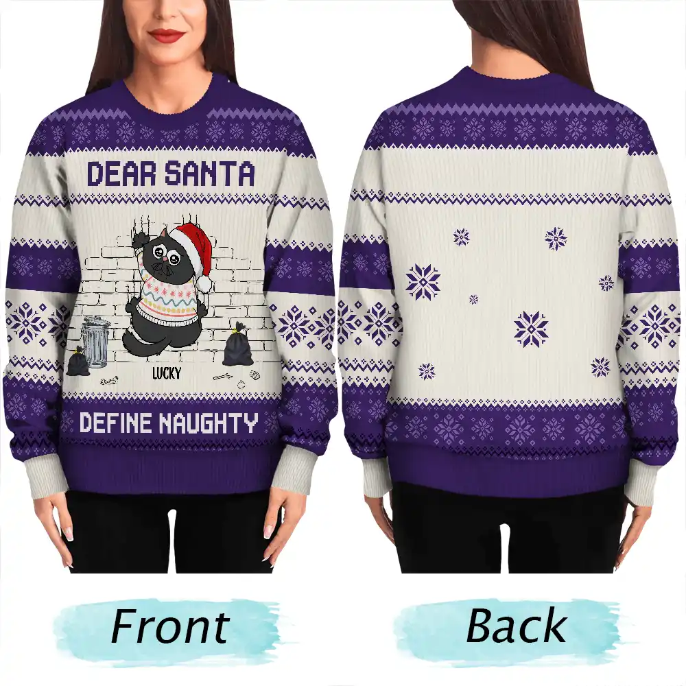 Dear Santa Define Naughty Cat Lovers - Personalized Unisex Ugly Sweater - Image 5