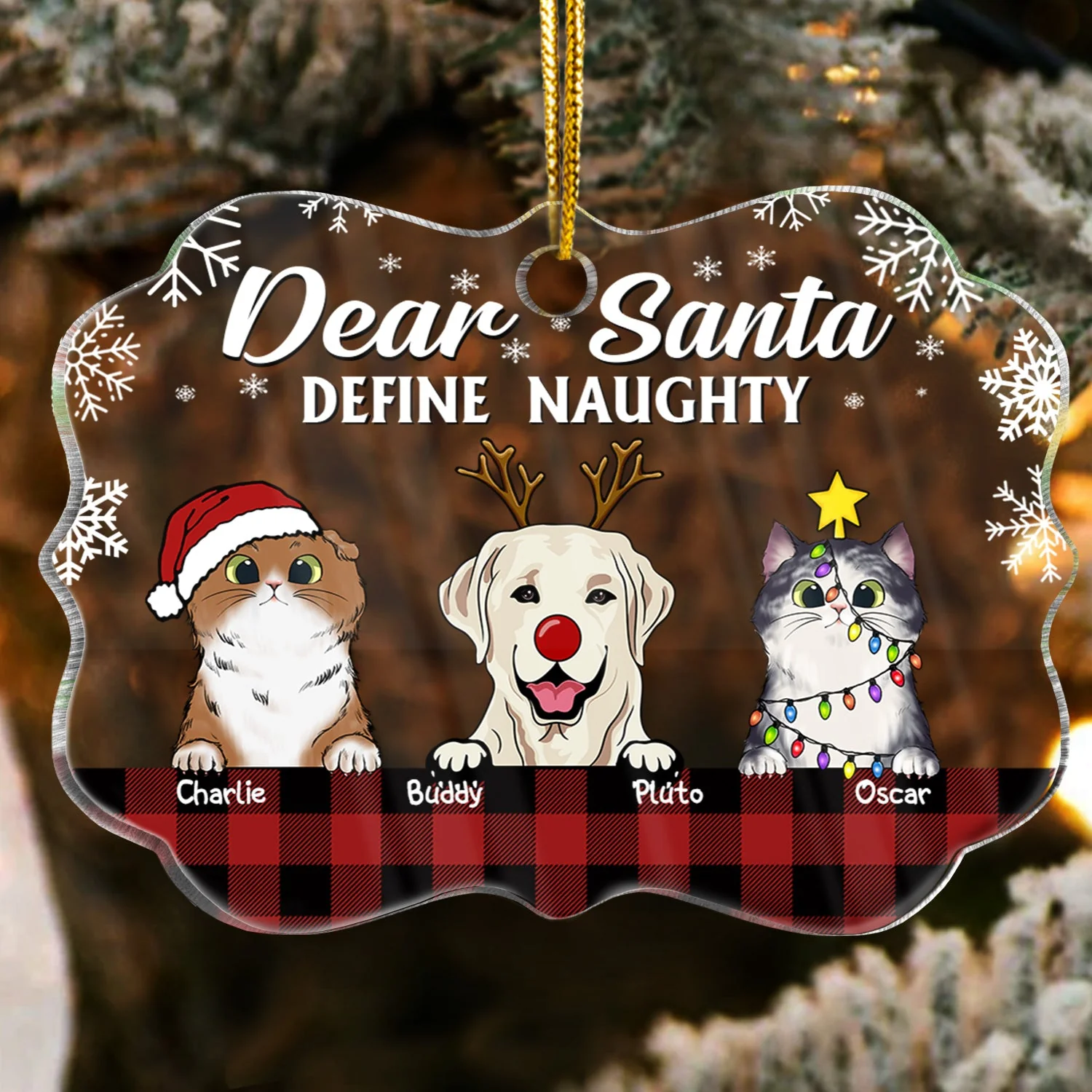Dear Santa Define Naughty Christmas Dog Cat - Christmas Gift For Dog Lovers & Cat Lovers - Personalized Custom Medallion Acrylic Ornament - Image 2