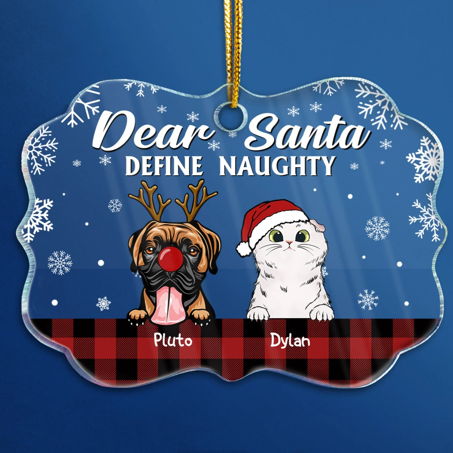 Dear Santa Define Naughty Christmas Dog Cat - Christmas Gift For Dog Lovers & Cat Lovers - Personalized Custom Medallion Acrylic Ornament - Image 3