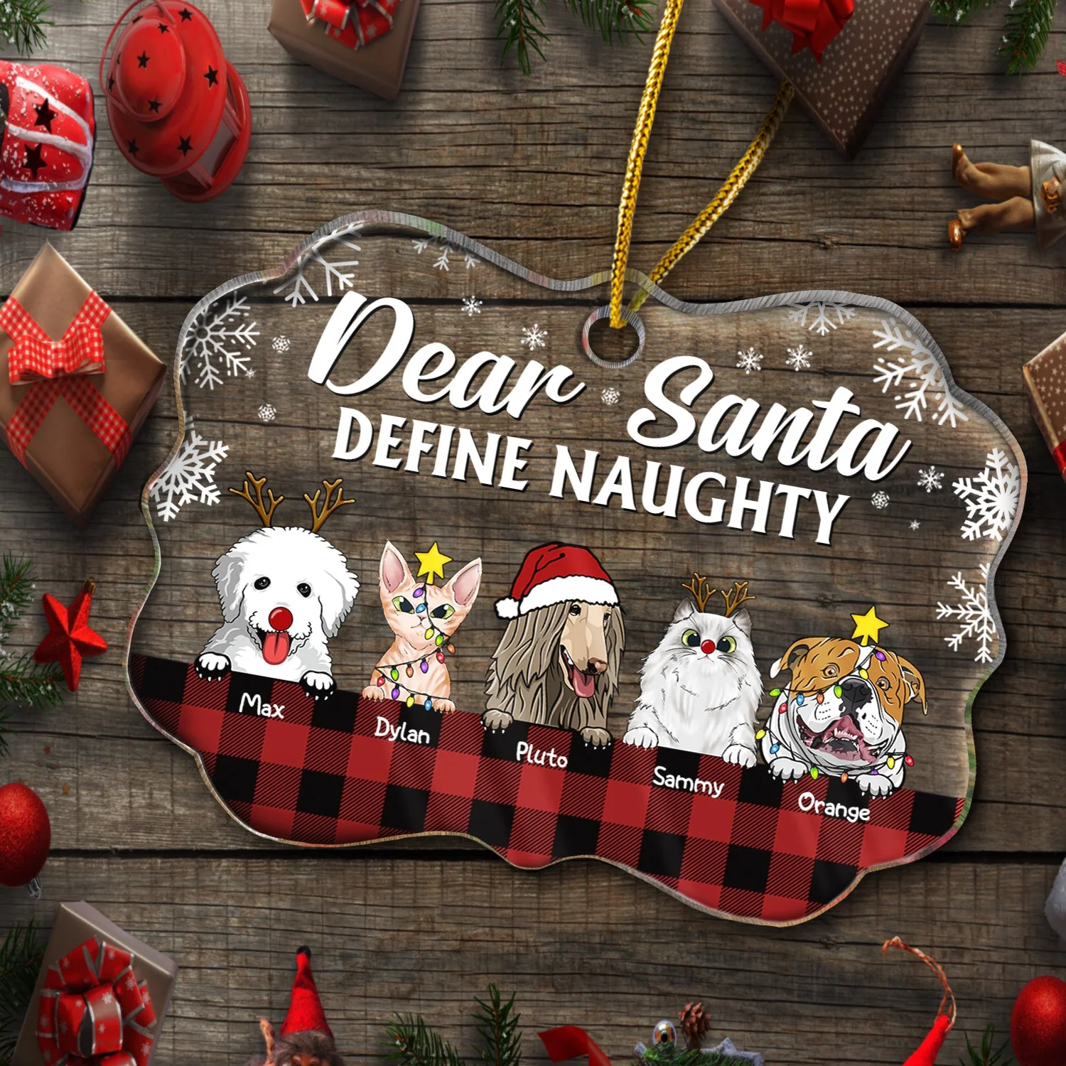 Dear Santa Define Naughty Christmas Dog Cat - Christmas Gift For Dog Lovers & Cat Lovers - Personalized Custom Medallion Acrylic Ornament - Image 4