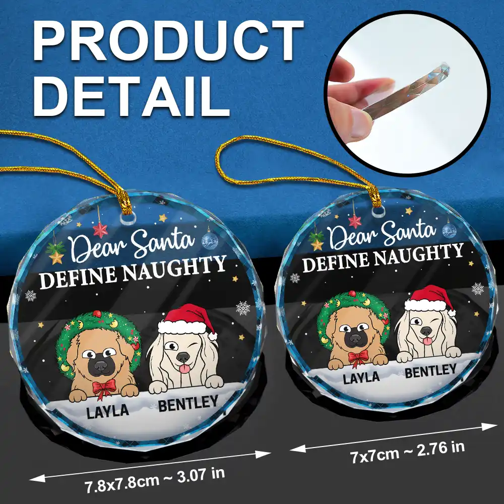Dear Santa Define Naughty Christmas Dog Cat - Personalized Circle Glass Ornament - Image 6