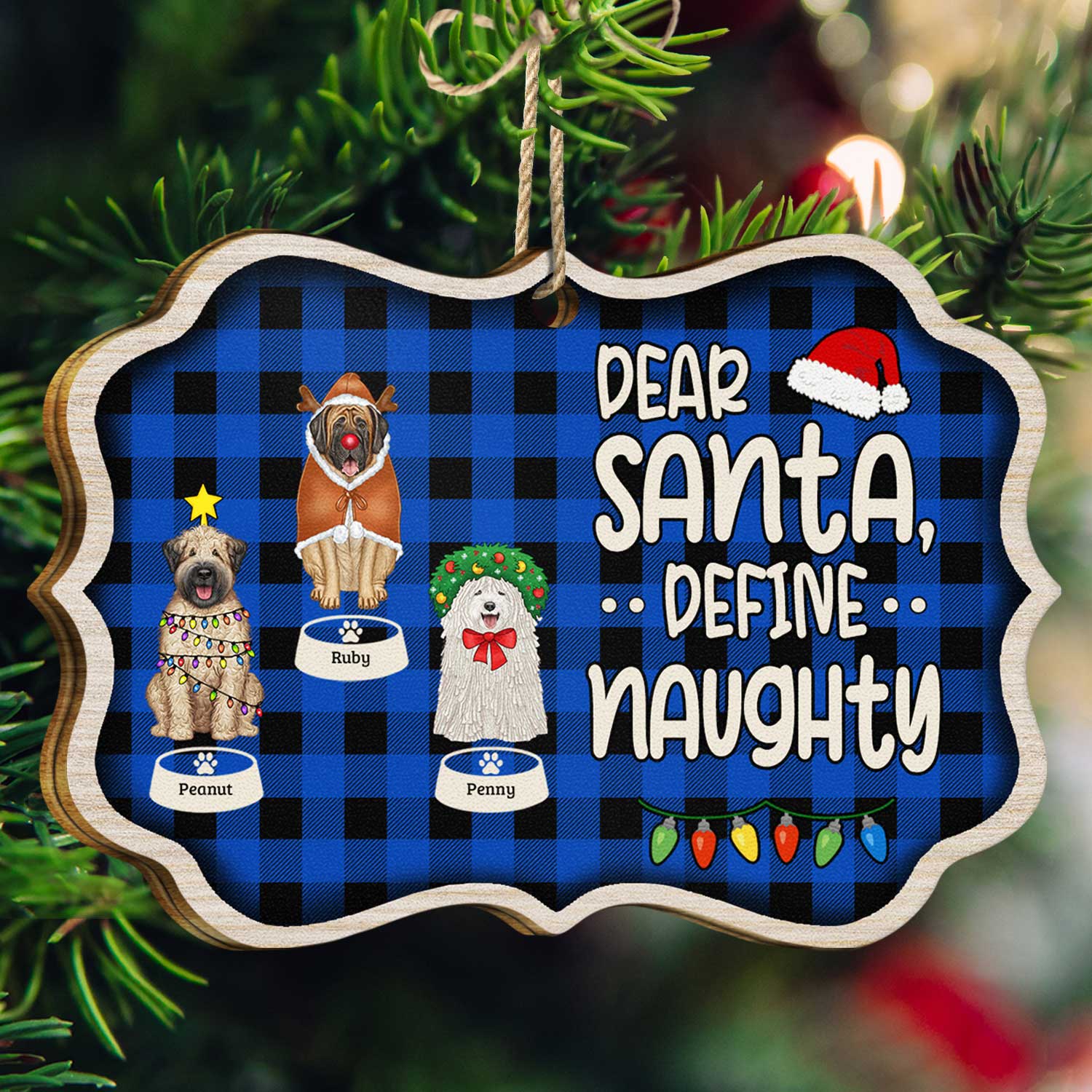 Dear Santa Define Naughty - Christmas Gift For Dog Lovers - Personalized Medallion Wooden Ornament - Image 3