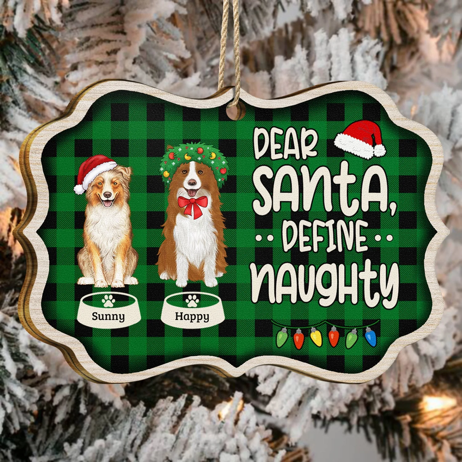 Dear Santa Define Naughty - Christmas Gift For Dog Lovers - Personalized Medallion Wooden Ornament - Image 4