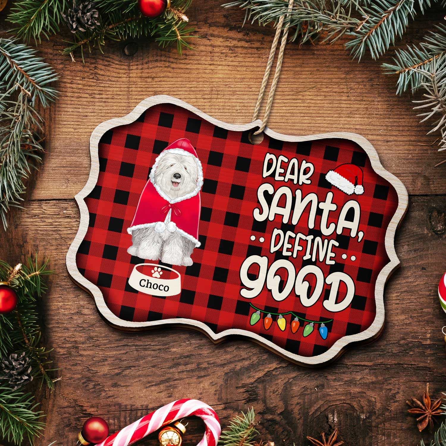 Dear Santa Define Naughty - Christmas Gift For Dog Lovers - Personalized Medallion Wooden Ornament - Image 5