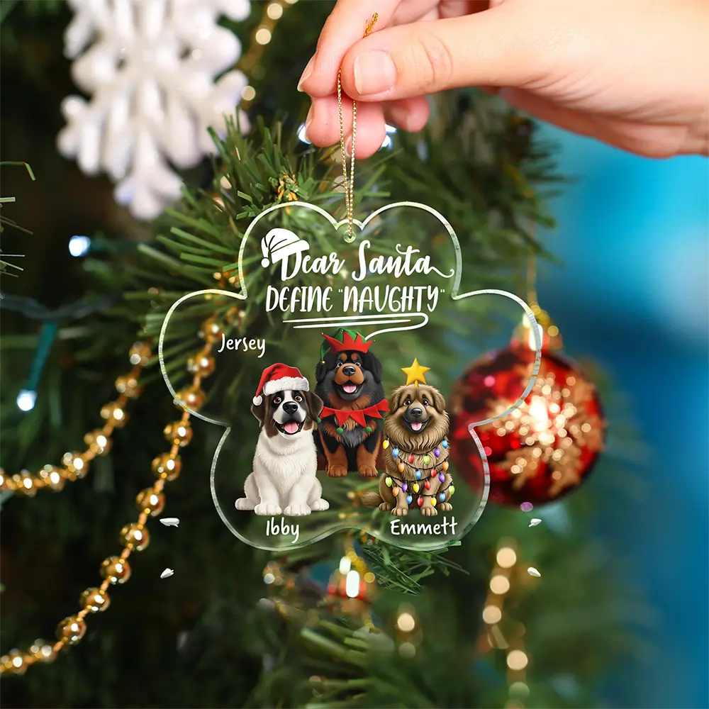 Dear Santa Define Naughty Dog - Personalized Custom Shaped Acrylic Ornament - Image 4