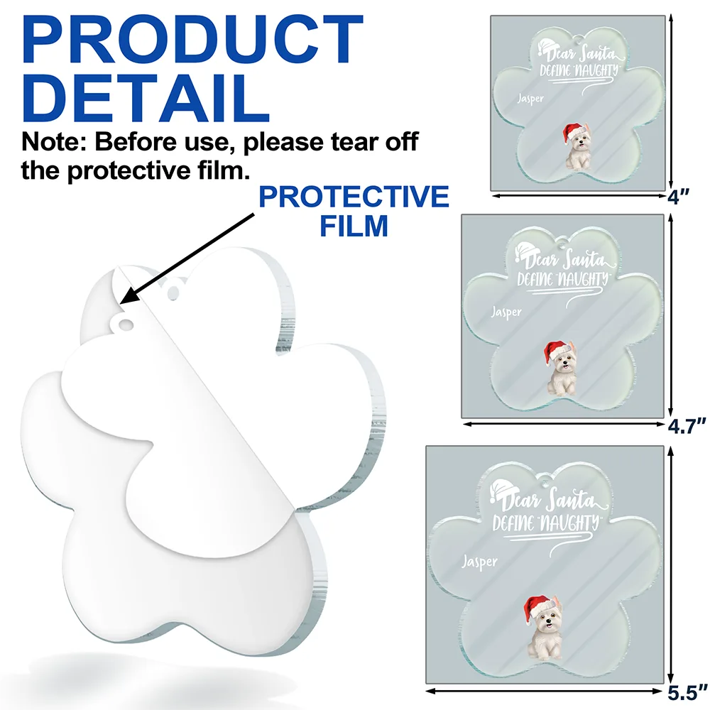Dear Santa Define Naughty Dog - Personalized Custom Shaped Acrylic Ornament - Image 6