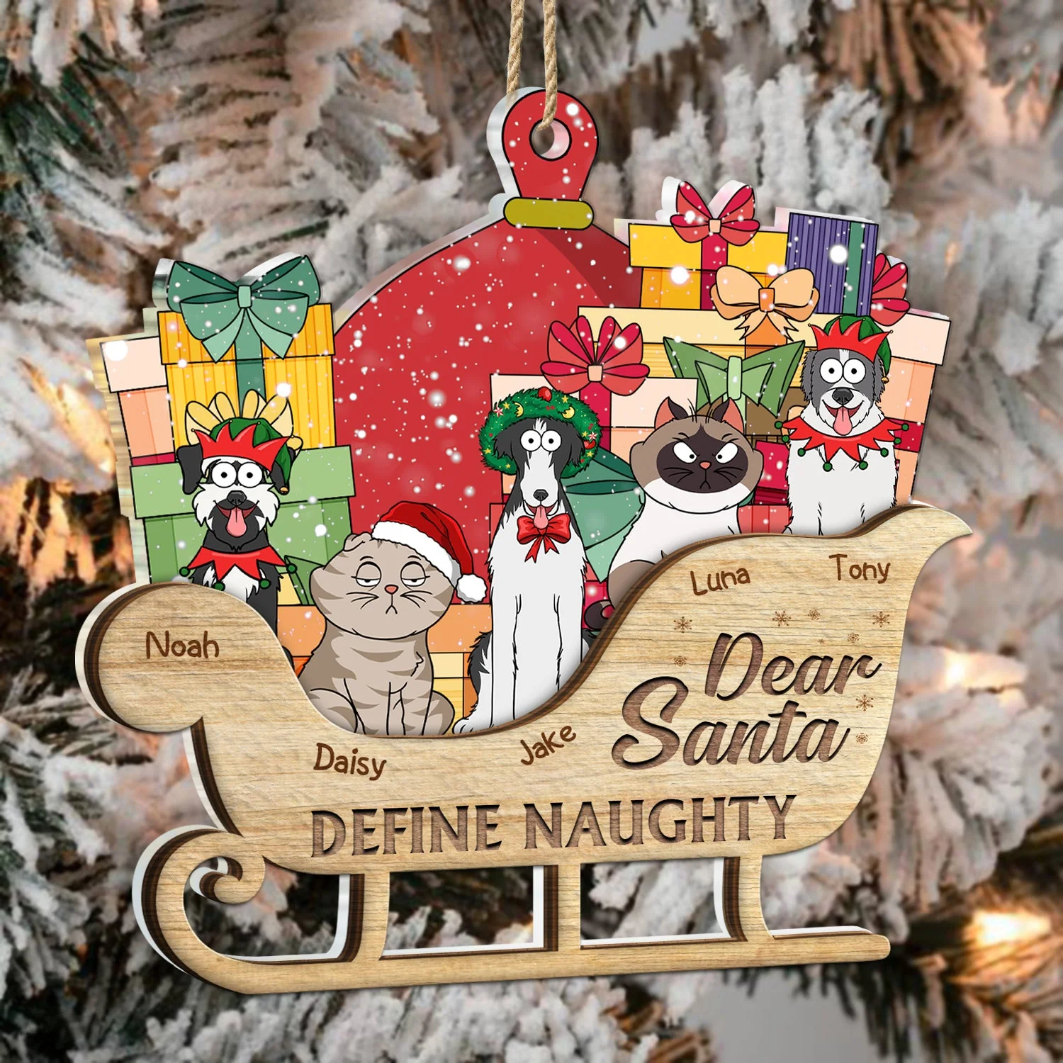 Dear Santa Define Naughty Dogs, Cats - Christmas, Birthday, Funny Gift For Dog Lovers, Cat Lovers, Pet Owners - Personalized 2-Layered Mix Ornament - Image 3