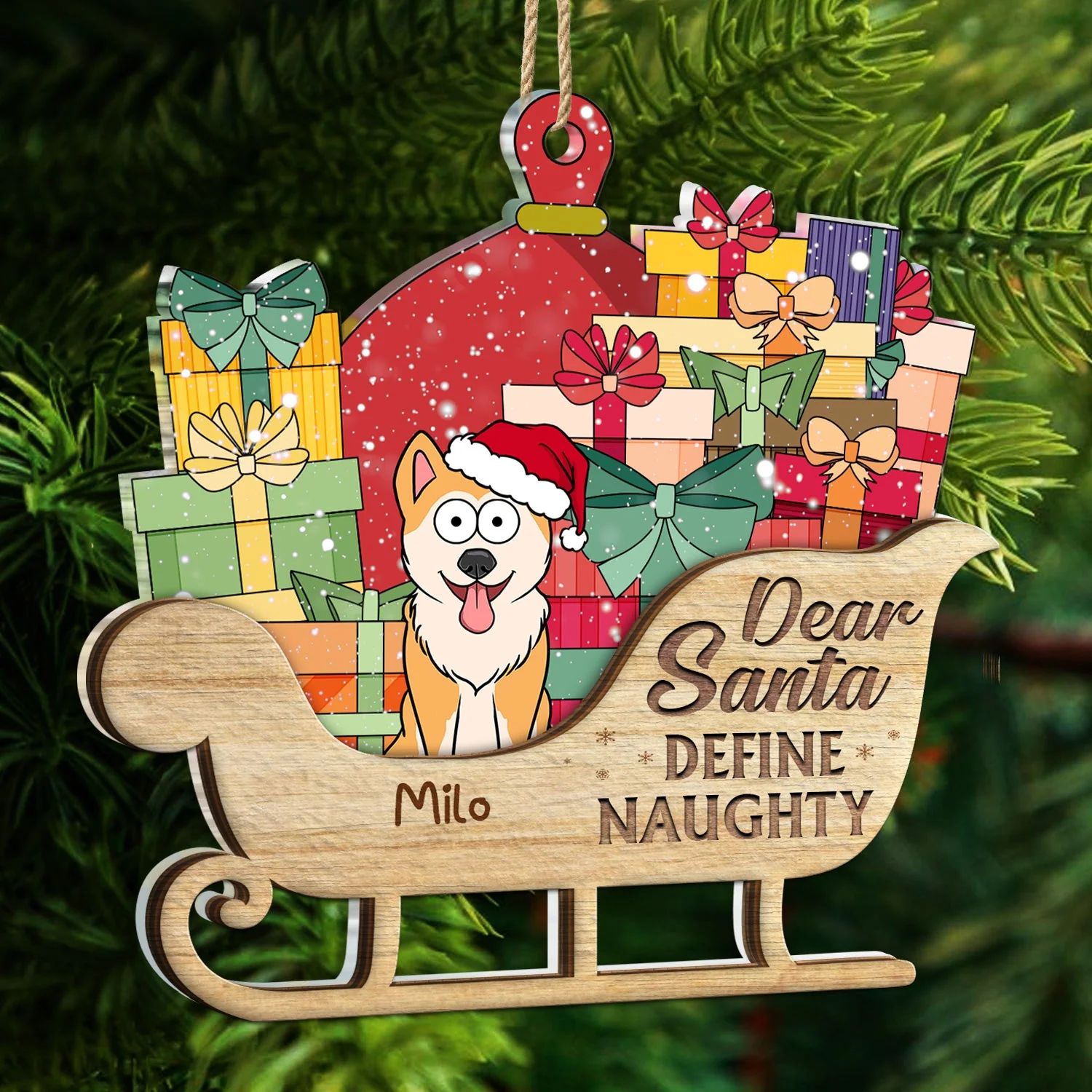 Dear Santa Define Naughty Dogs, Cats - Christmas, Birthday, Funny Gift For Dog Lovers, Cat Lovers, Pet Owners - Personalized 2-Layered Mix Ornament - Image 5