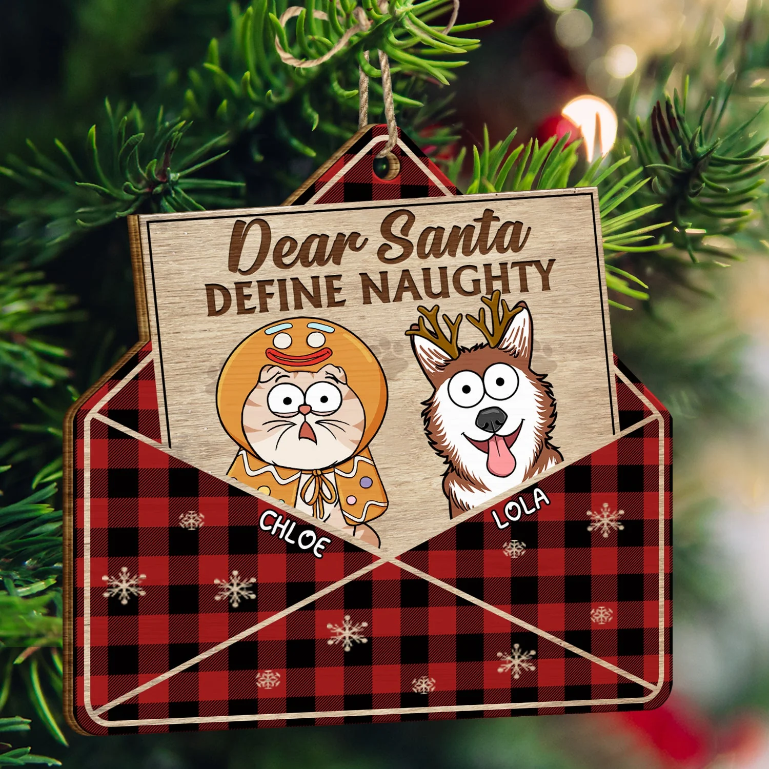 Dear Santa Define Naughty Funny Pet - Christmas Gifts For Dog Lovers, Cat Lovers - Personalized Custom Shaped Wooden Ornament - Image 3