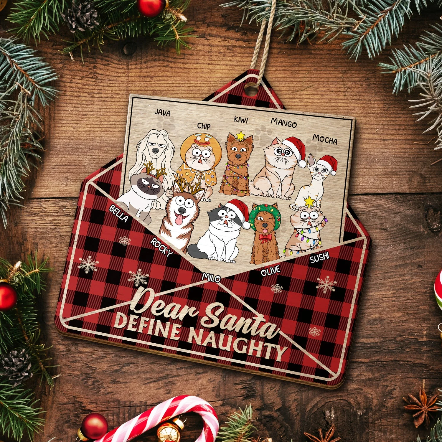 Dear Santa Define Naughty Funny Pet - Christmas Gifts For Dog Lovers, Cat Lovers - Personalized Custom Shaped Wooden Ornament - Image 5