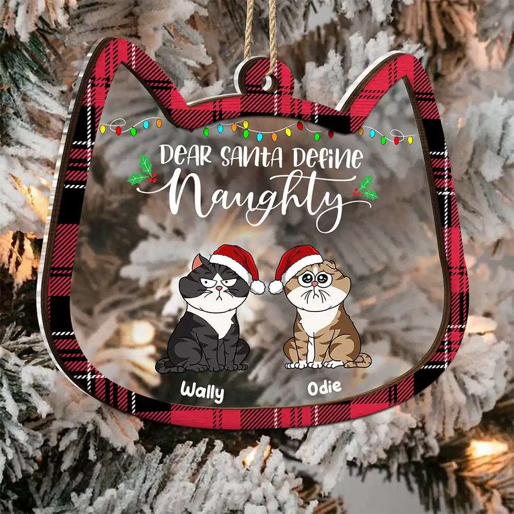 Dear Santa Define Naughty Red Plaid - Personalized 2-Layered Mix Ornament - Image 3