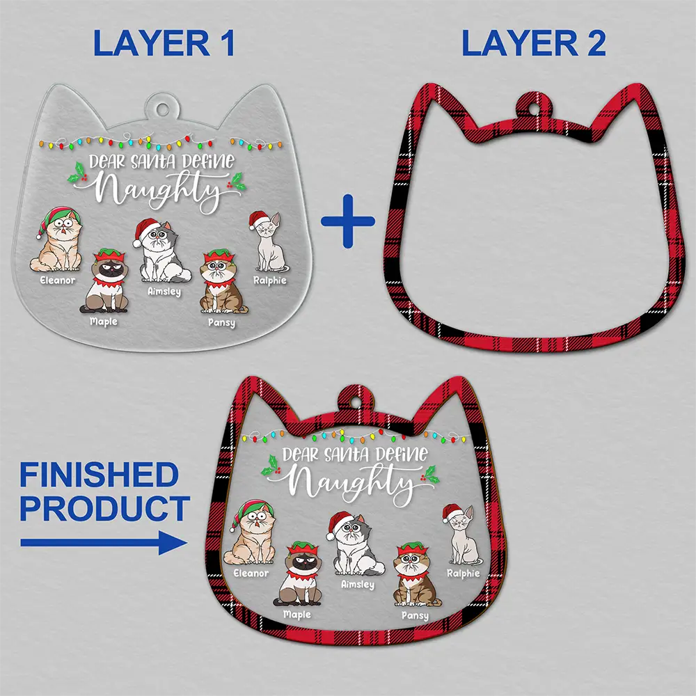 Dear Santa Define Naughty Red Plaid - Personalized 2-Layered Mix Ornament - Image 6