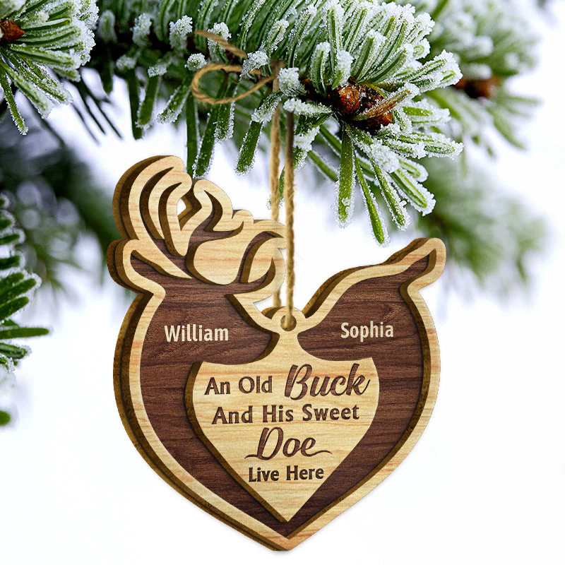 Deer Couple Live Here - Christmas Gift For Couple - Personalized Custom 2 Layered Wooden Ornament - Image 3