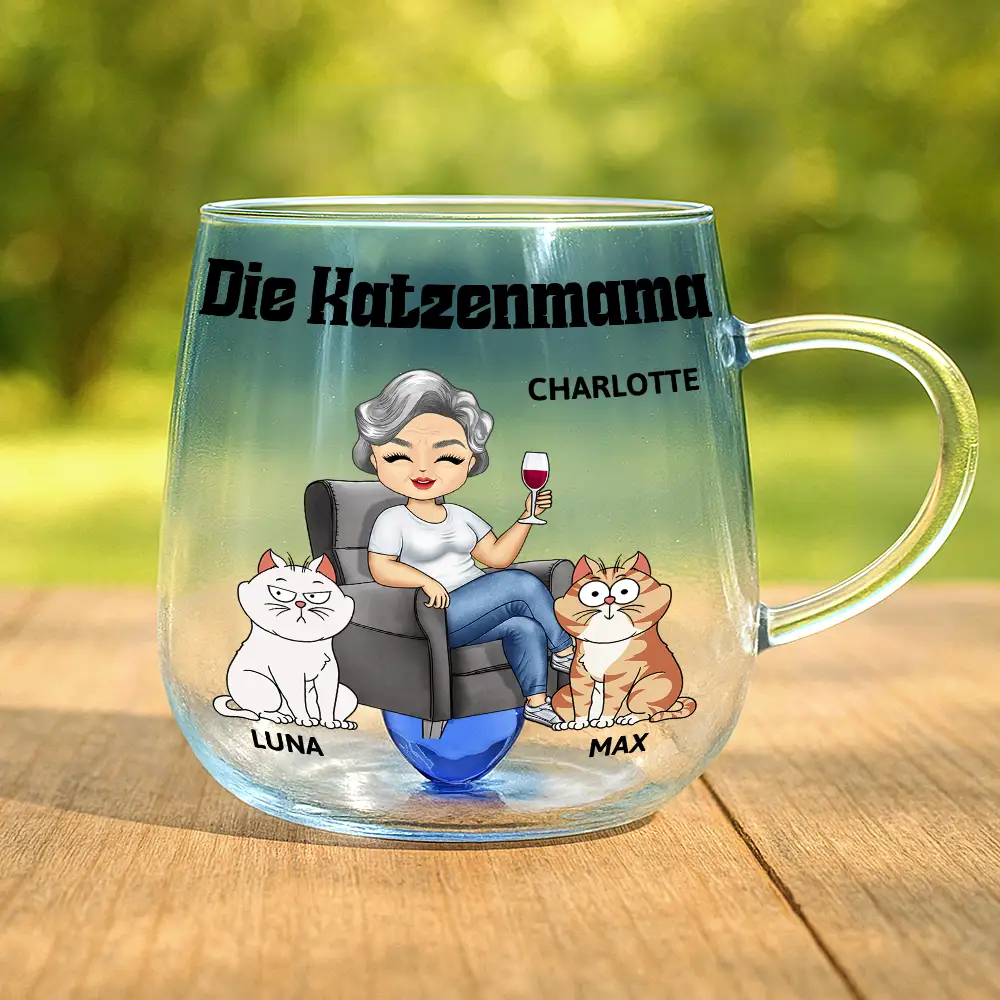 Die Katzenmama - Personalisierte Farbverlauf Glastasse - Image 2