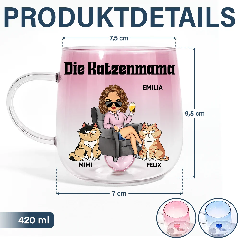Die Katzenmama - Personalisierte Farbverlauf Glastasse - Image 5