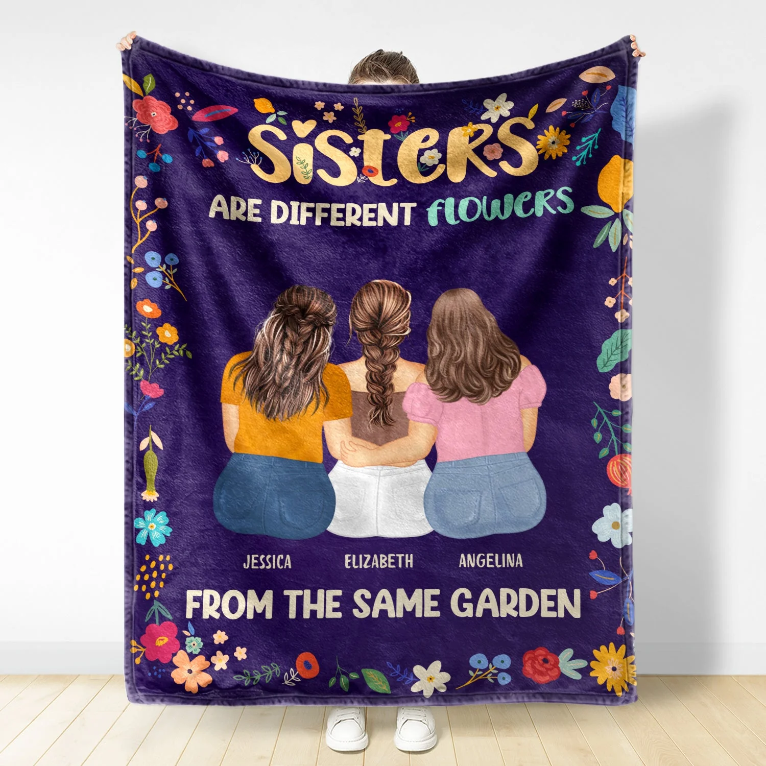 Different Flowers - Gift For Sisters - Personalized Fleece Blanket - Image 2