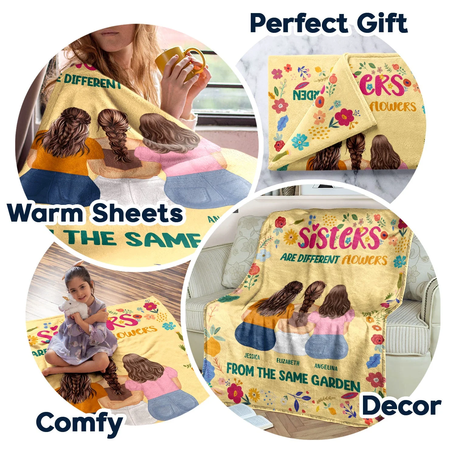 Different Flowers - Gift For Sisters - Personalized Fleece Blanket - Image 5
