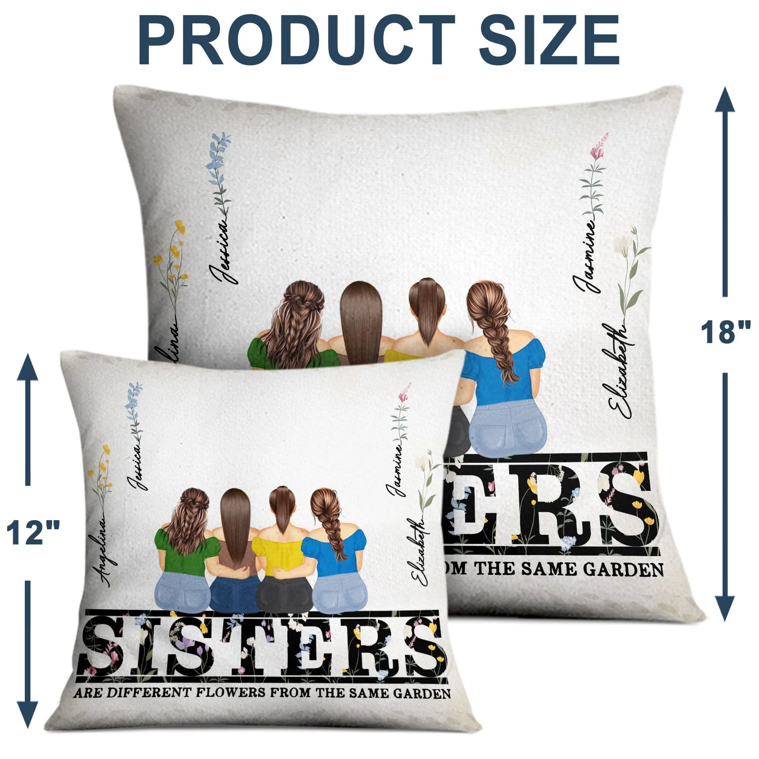 Different Flowers - Gift For Sisters - Personalized Pillow - Image 4