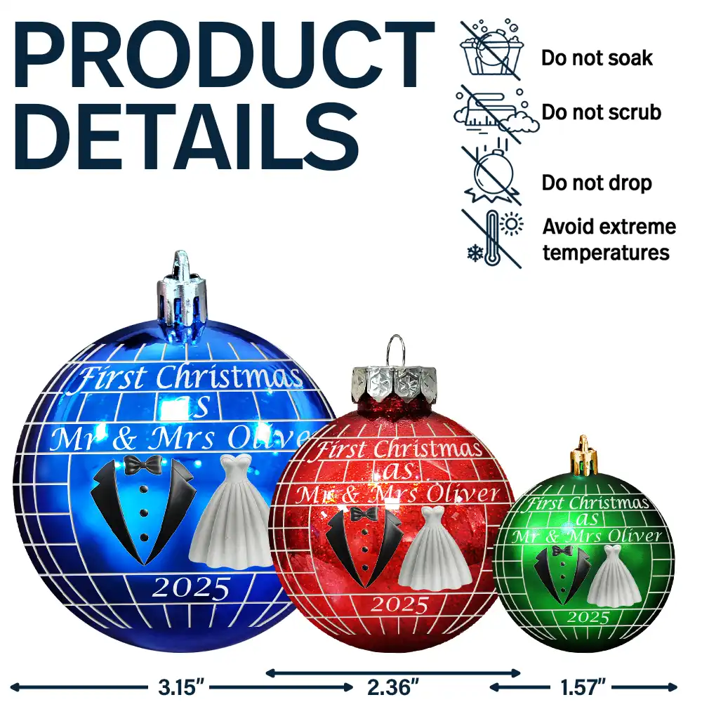 Disco Ball First Christmas As Married Couples - Personalized Ball Ornament - Image 7