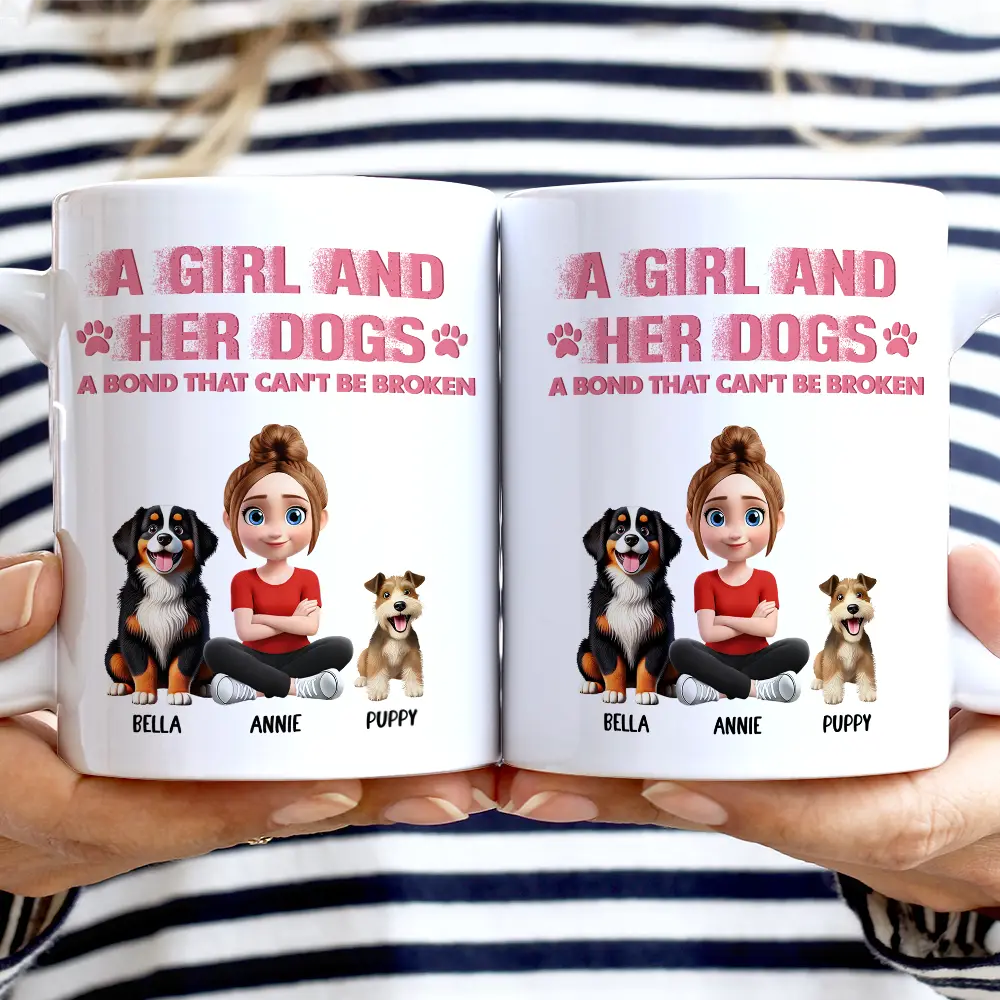 Distressed Text Effect A Girl And Her Dogs Cat - Personalized White Edge-to-Edge Mug - Image 2