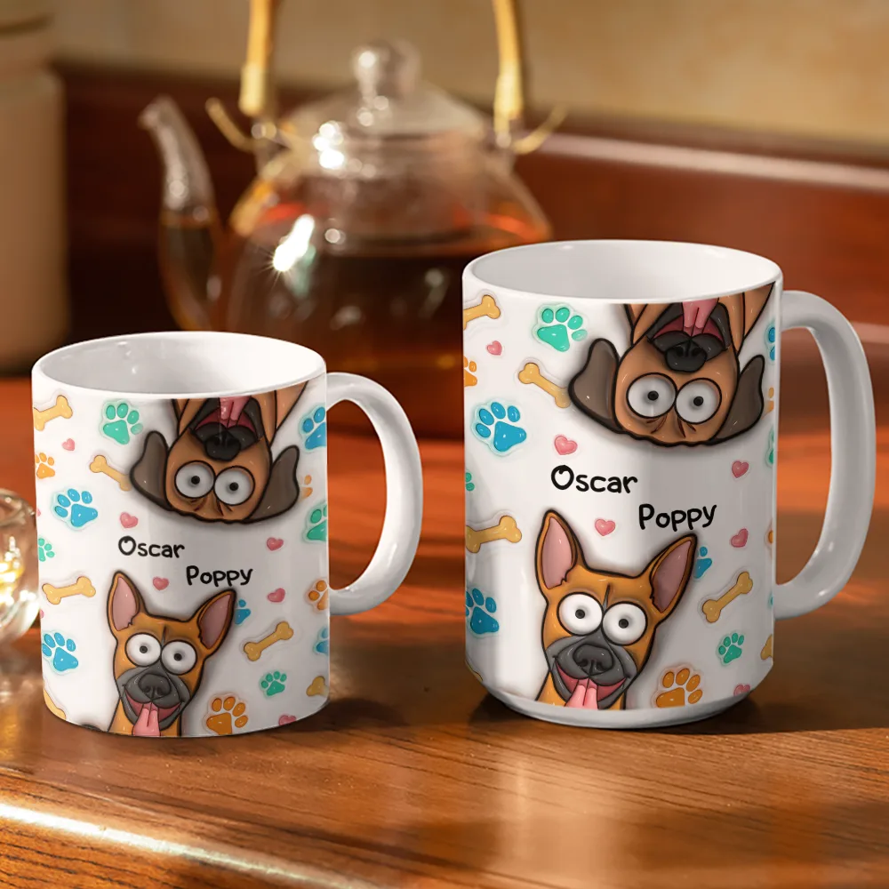 Dog Cat 3D Effect - 3D Inflated Effect Printed Mug, Personalized White Edge-to-Edge Mug - Image 3