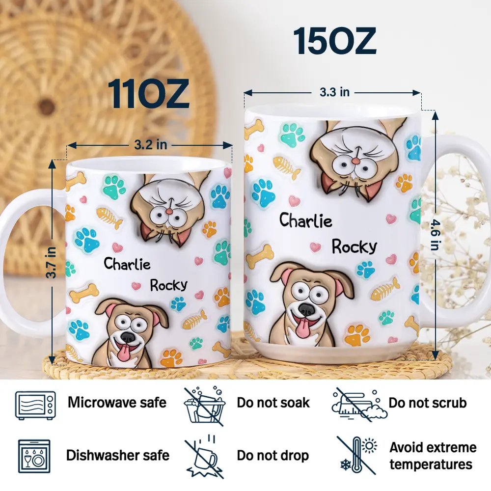Dog Cat 3D Effect - 3D Inflated Effect Printed Mug, Personalized White Edge-to-Edge Mug - Image 5