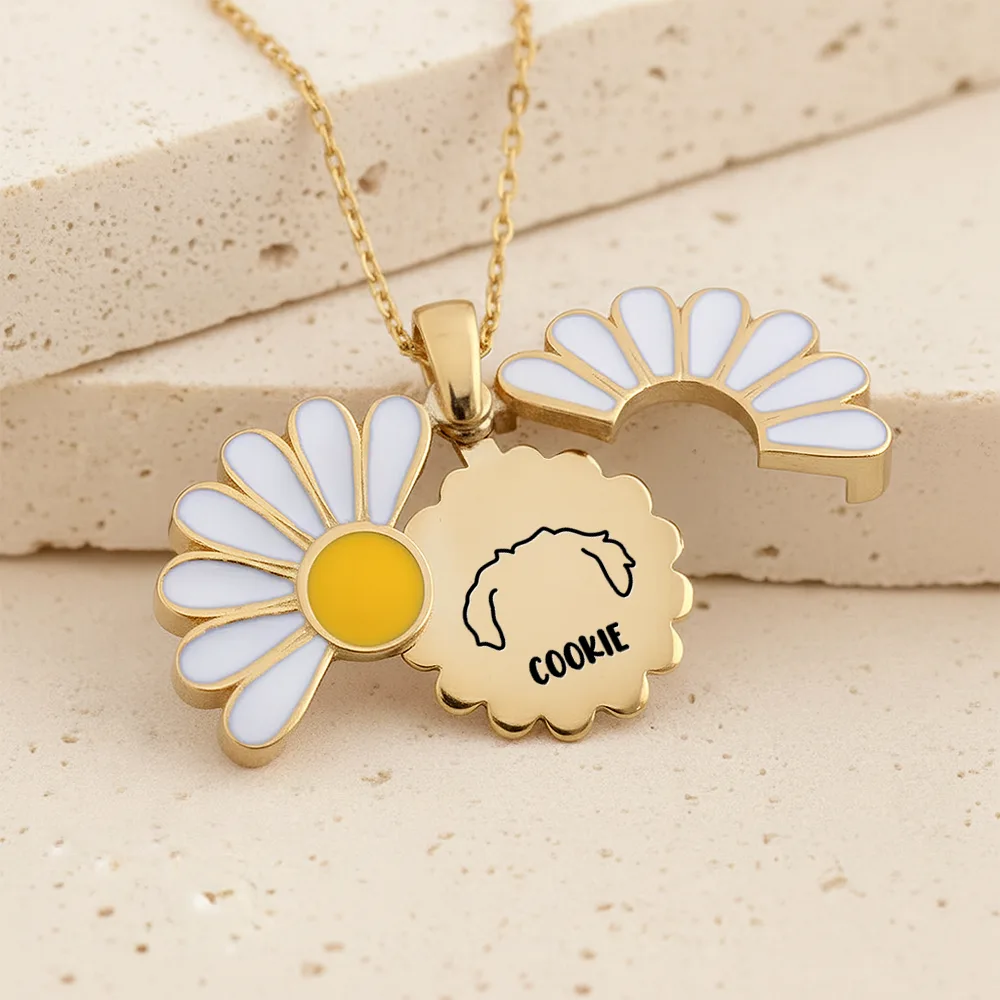 Dog Cat Ears Outline Custom Name - Personalized Engraved Hidden Message Necklace - Image 3